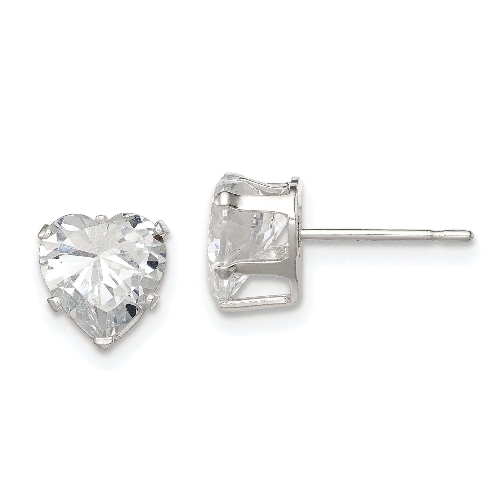 Sterling Silver Polished 7mm Heart Snap Set CZ Stud Earrings