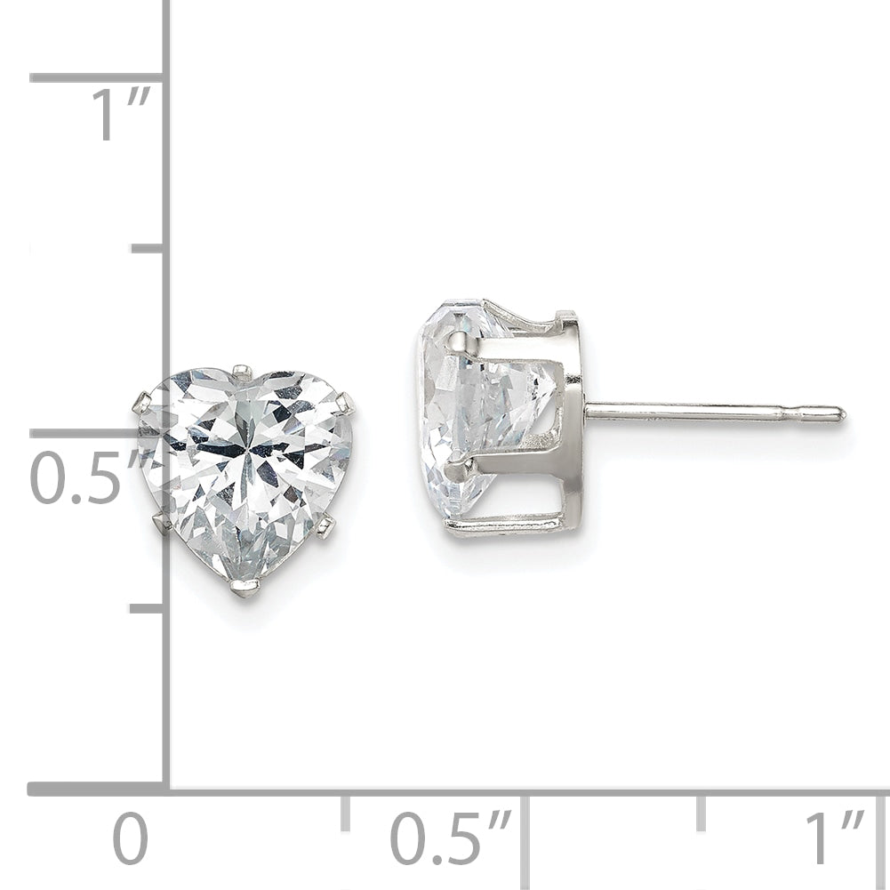 Sterling Silver Polished 8mm Heart Snap Set CZ Stud Earrings