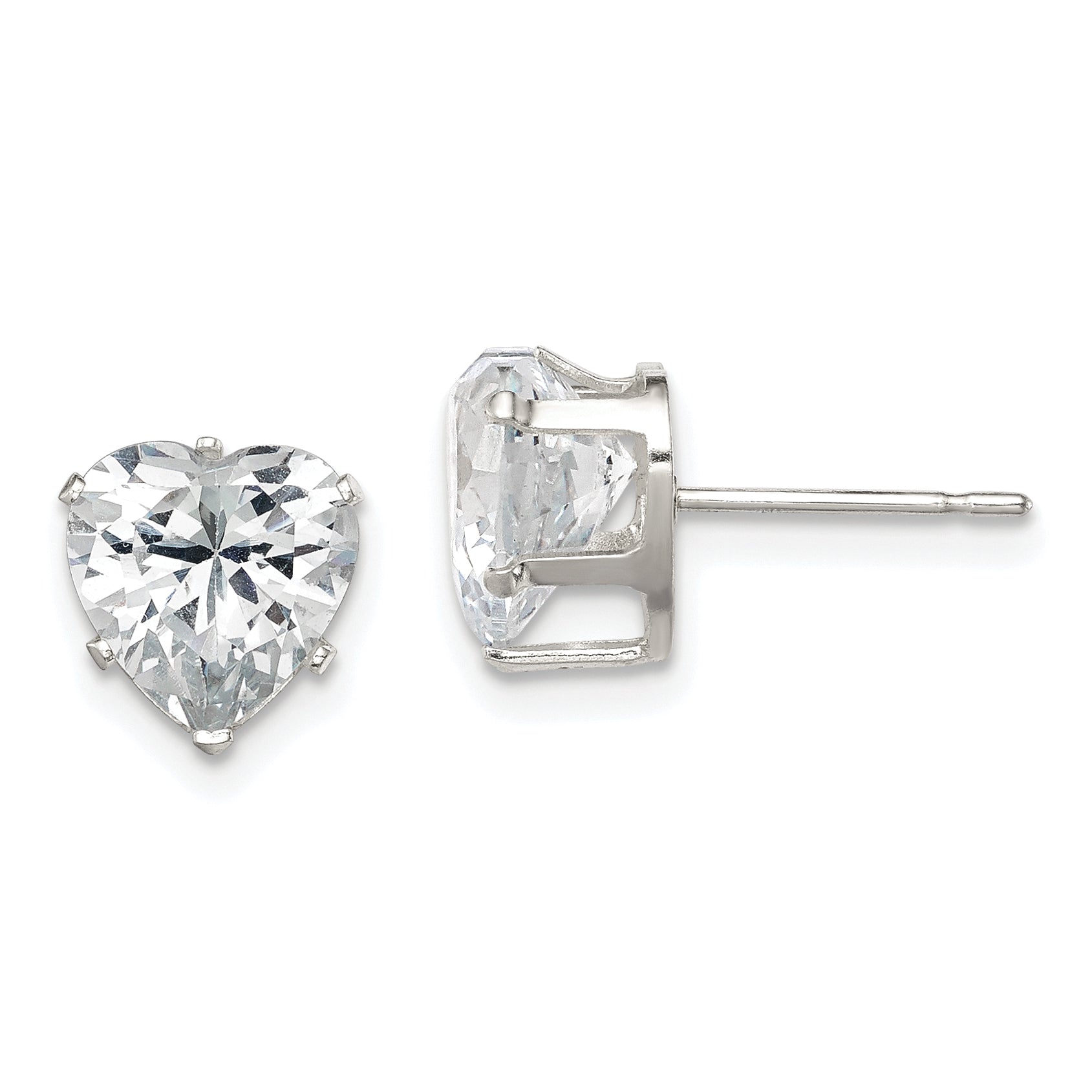 Sterling Silver Polished 8mm Heart Snap Set CZ Stud Earrings