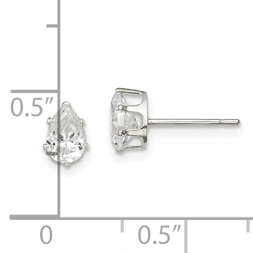 Sterling Silver Polished 6x4mm Pear Snap Set CZ Stud Earrings