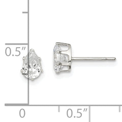 Sterling Silver Polished 6x4mm Pear Snap Set CZ Stud Earrings