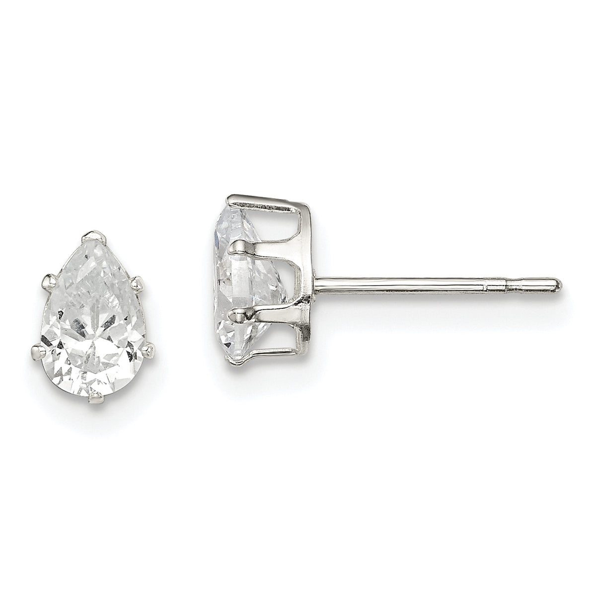 Sterling Silver Polished 6x4mm Pear Snap Set CZ Stud Earrings