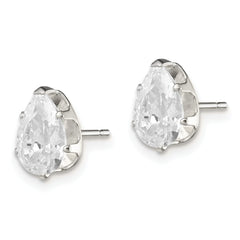 Sterling Silver Polished 8x5mm Pear Snap Set CZ Stud Earrings