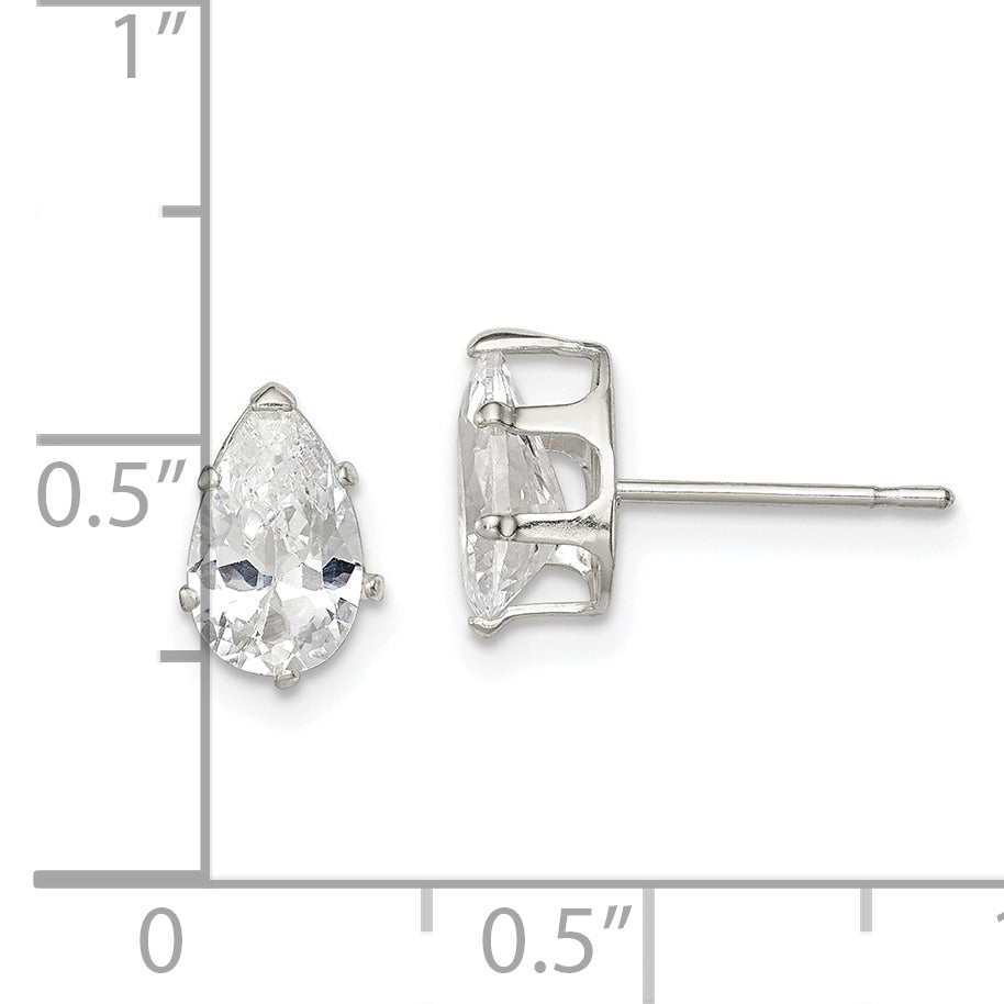 Sterling Silver Polished 8x5mm Pear Snap Set CZ Stud Earrings