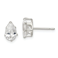 Sterling Silver Polished 8x5mm Pear Snap Set CZ Stud Earrings