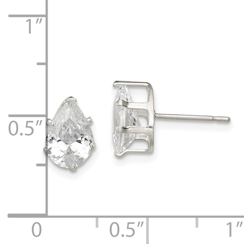 Sterling Silver Polished 9x6mm Pear Snap Set CZ Stud Earrings