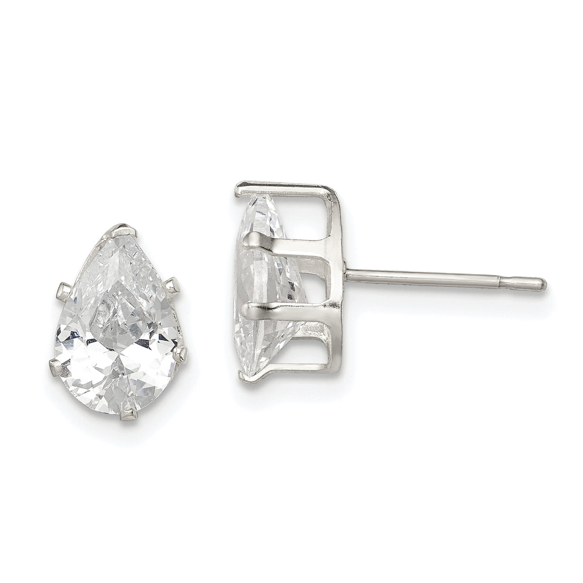 Sterling Silver Polished 9x6mm Pear Snap Set CZ Stud Earrings