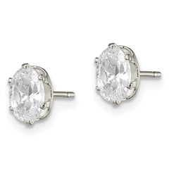 Sterling Silver Polished 6x4mm Oval Snap Set CZ Stud Earrings