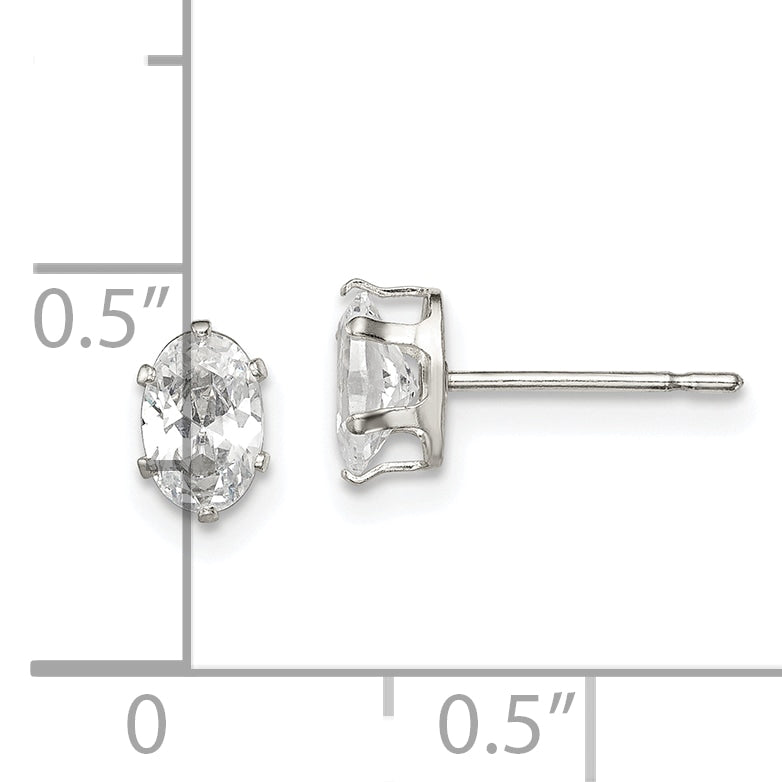 Sterling Silver Polished 6x4mm Oval Snap Set CZ Stud Earrings