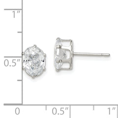 Sterling Silver Polished 8x6mm Oval Snap Set CZ Stud Earrings