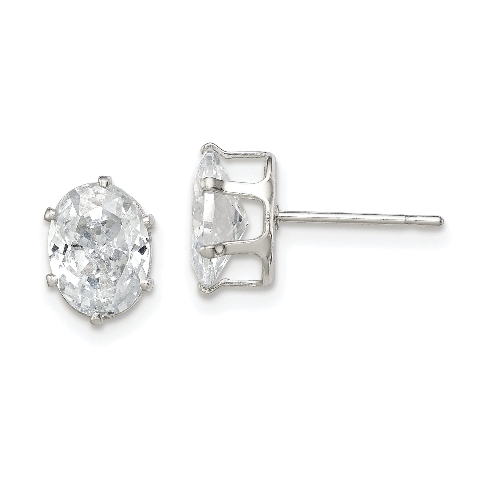 Sterling Silver Polished 8x6mm Oval Snap Set CZ Stud Earrings