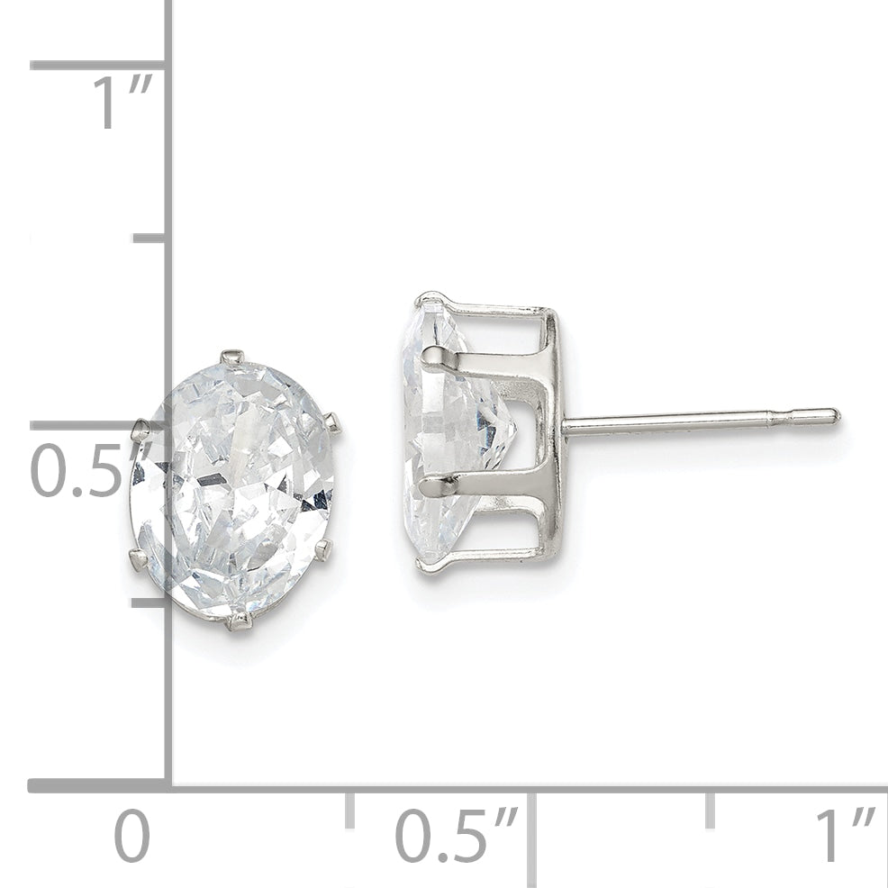 Sterling Silver Polished 9x7mm Oval Snap Set CZ Stud Earrings