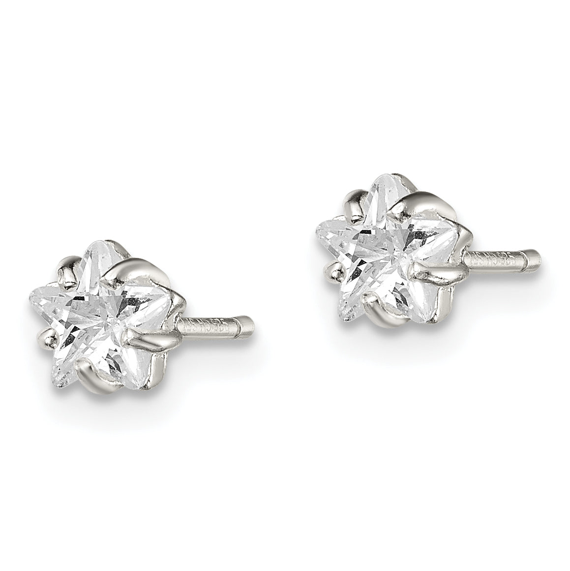 Sterling Silver Polished 5mm Star Basket Set CZ Stud Earrings