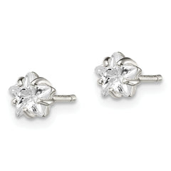 Sterling Silver Polished 5mm Star Basket Set CZ Stud Earrings