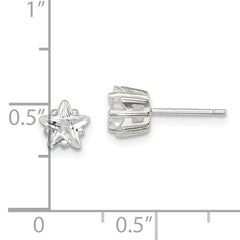 Sterling Silver Polished 6mm Star Basket Set CZ Stud Earrings