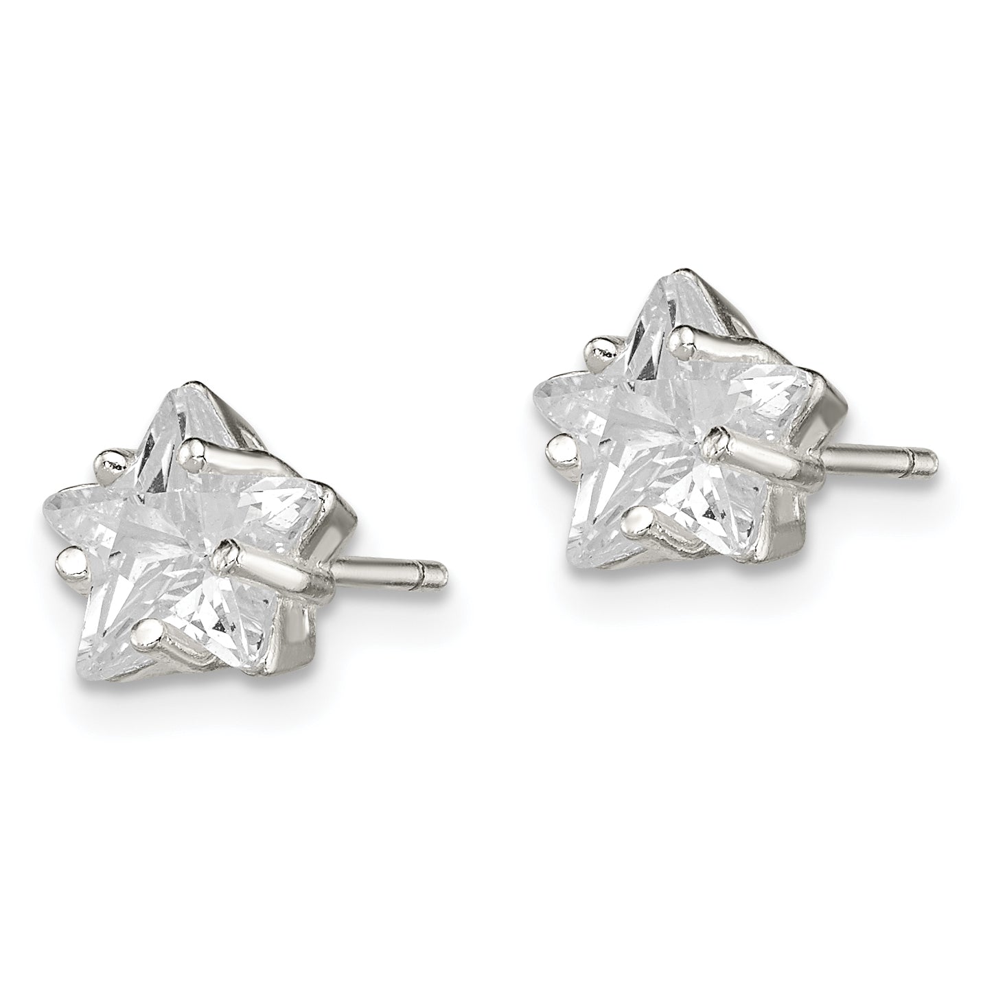 Sterling Silver Polished 7mm Star Basket Set CZ Stud Earrings