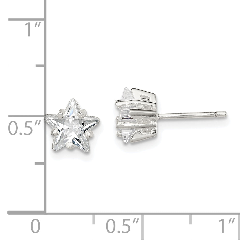 Sterling Silver Polished 7mm Star Basket Set CZ Stud Earrings