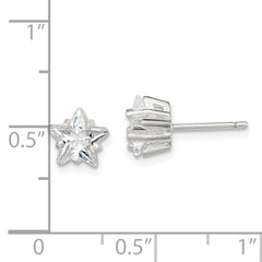 Sterling Silver Polished 7mm Star Basket Set CZ Stud Earrings