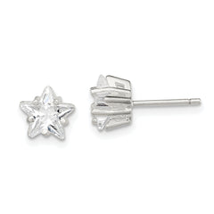 Sterling Silver Polished 7mm Star Basket Set CZ Stud Earrings