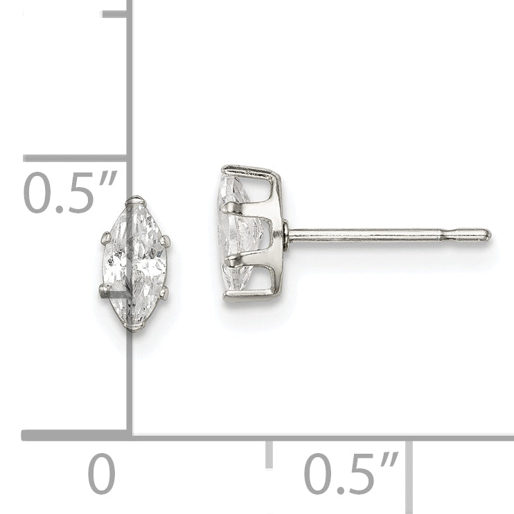 Sterling Silver Polished 6x3mm Marquise Snap Set CZ Stud Earrings