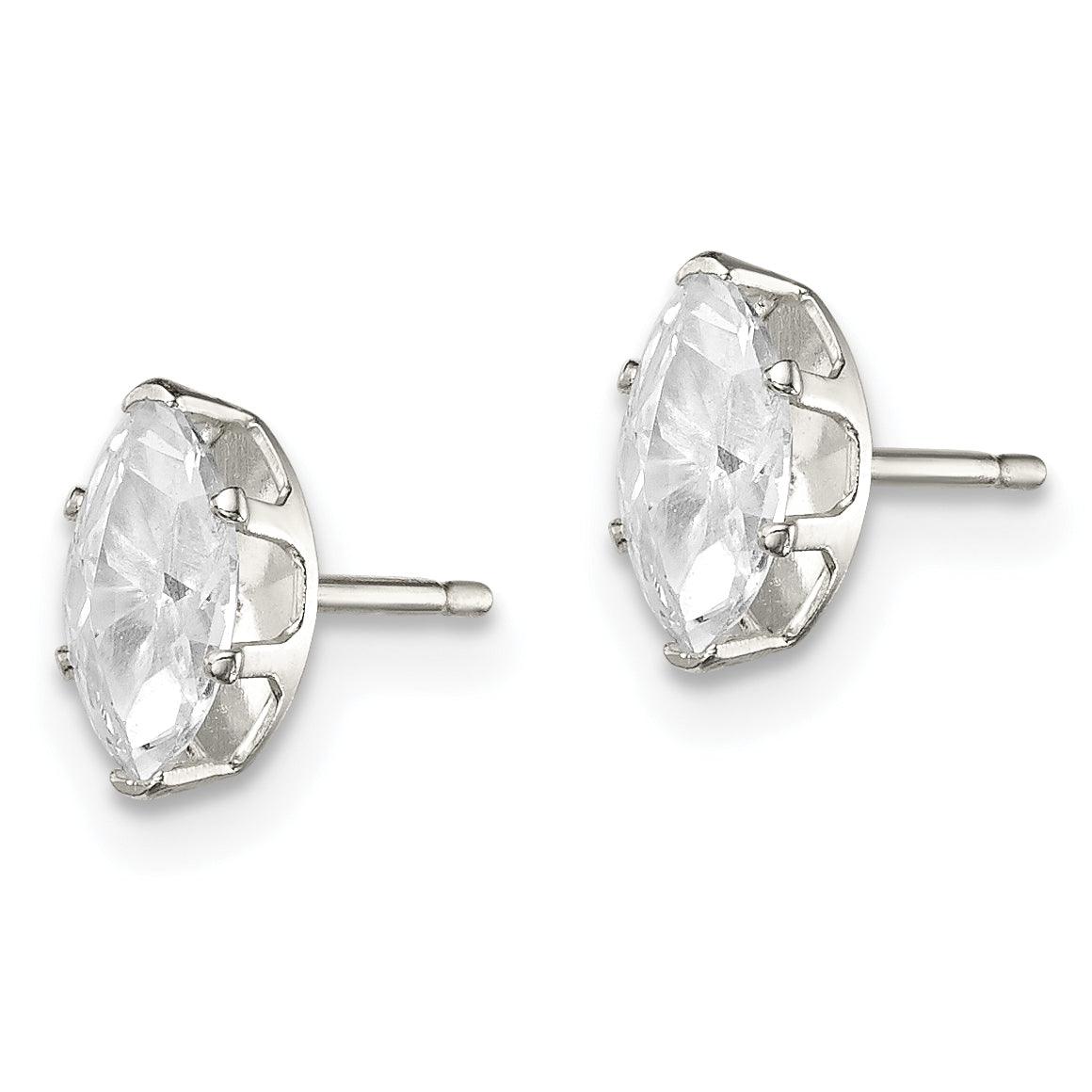 Sterling Silver Polished 7x3.5mm Marquise Snap Set CZ Stud Earrings