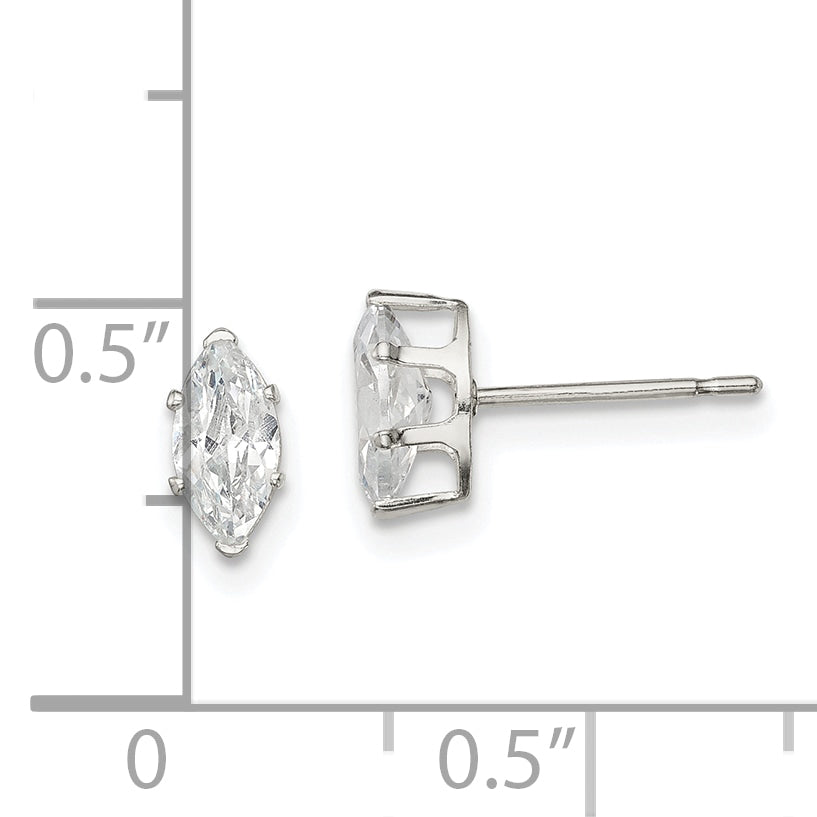 Sterling Silver Polished 7x3.5mm Marquise Snap Set CZ Stud Earrings