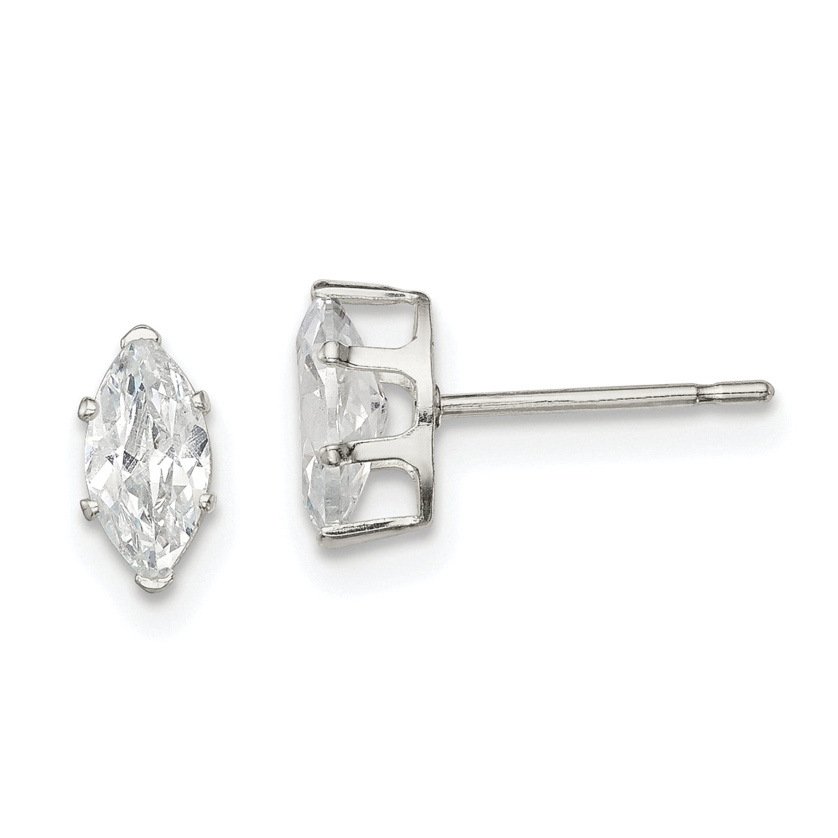 Sterling Silver Polished 7x3.5mm Marquise Snap Set CZ Stud Earrings