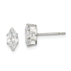 Sterling Silver Polished 7x3.5mm Marquise Snap Set CZ Stud Earrings