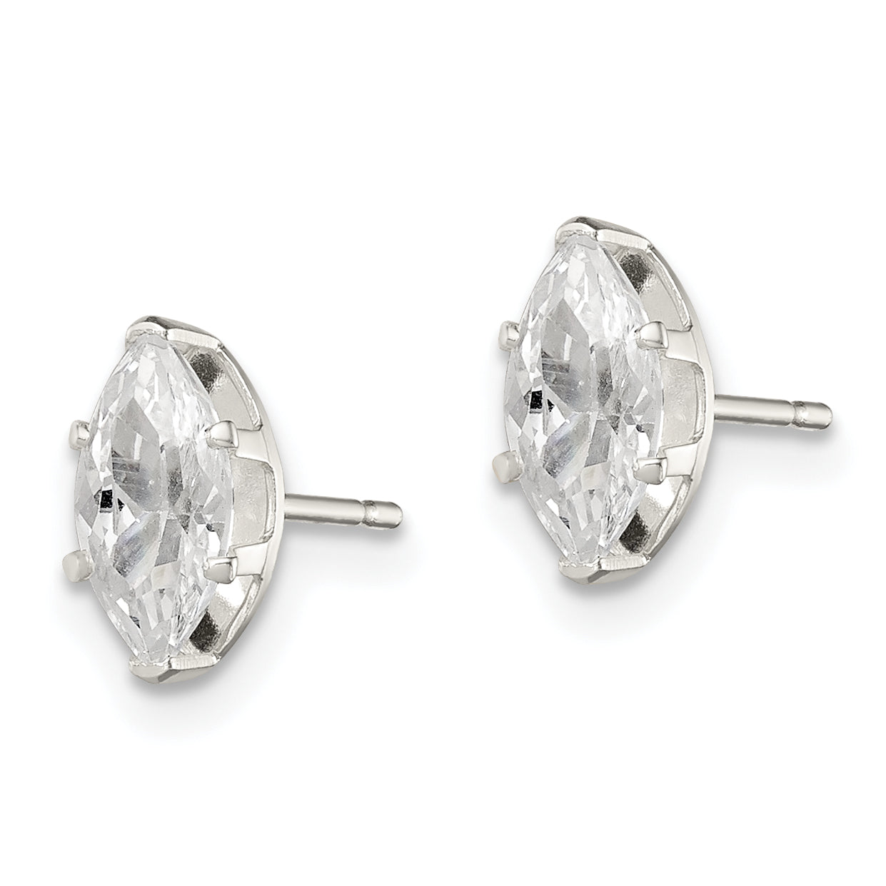 Sterling Silver Polished 8x4mm Marquise Snap Set CZ Stud Earrings