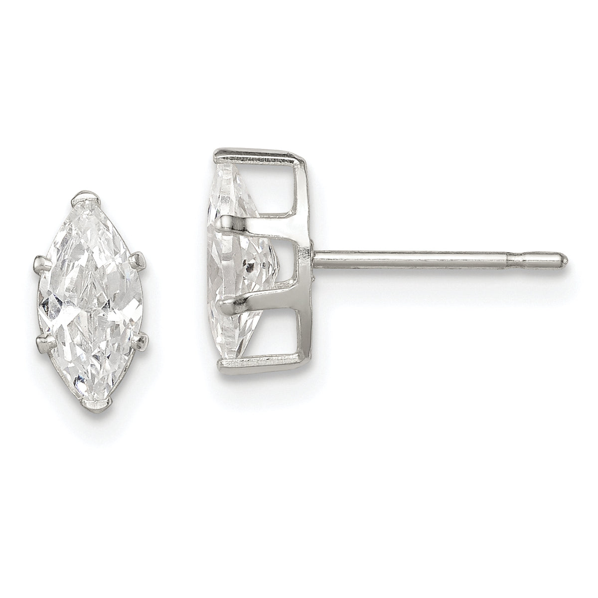 Sterling Silver Polished 8x4mm Marquise Snap Set CZ Stud Earrings