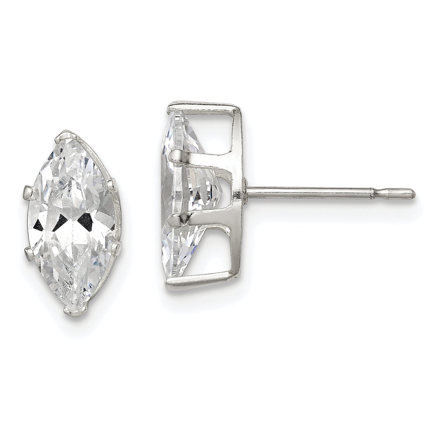 Sterling Silver Polished 10x5mm Marquise Snap Set CZ Stud Earrings