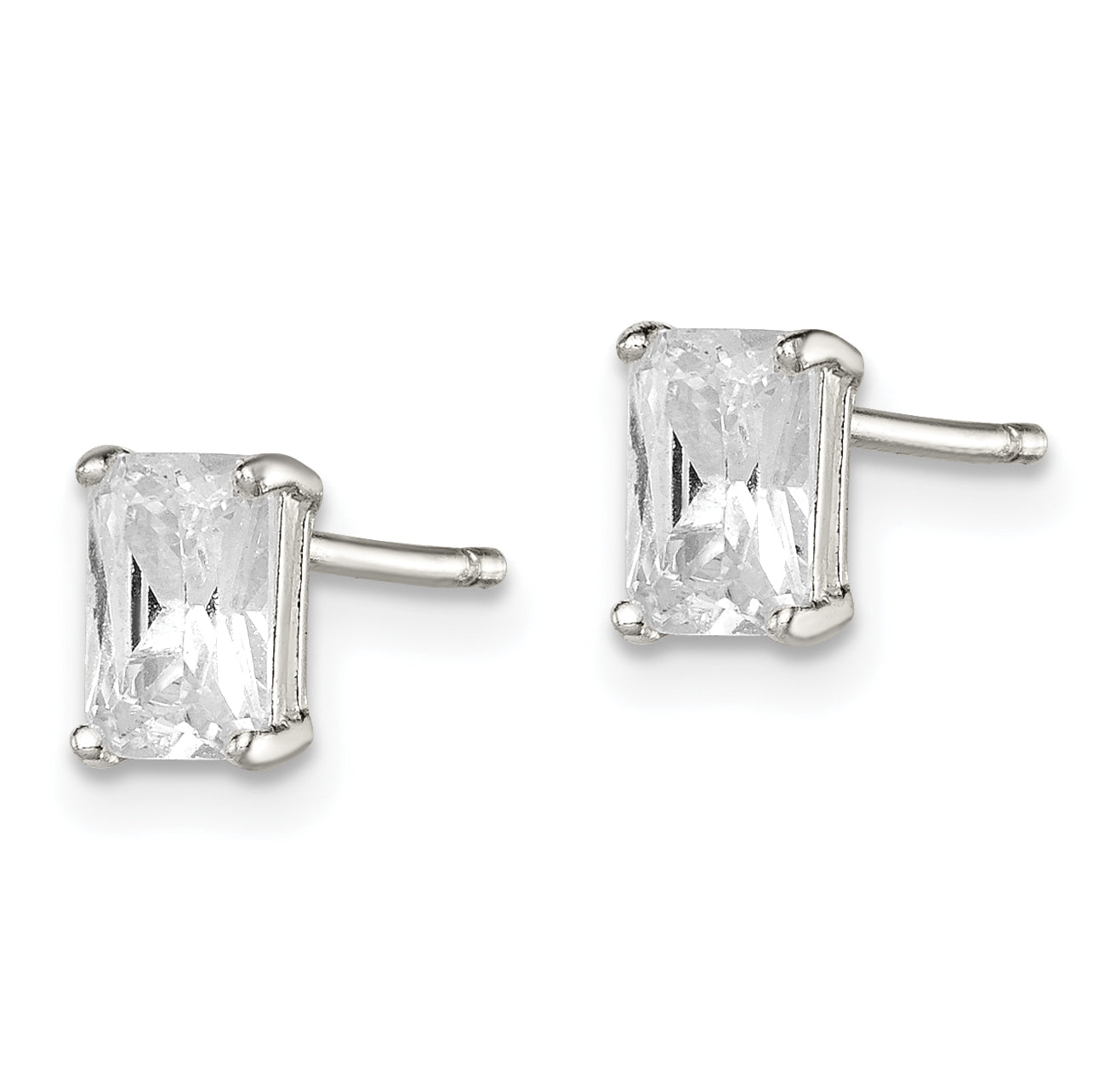 Sterling Silver Polished Emerald-cut 6x4mm Basket Set CZ Stud Earrings