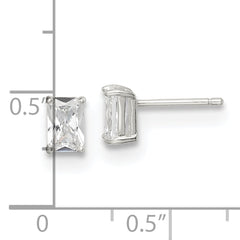 Sterling Silver Polished Emerald-cut 6x4mm Basket Set CZ Stud Earrings