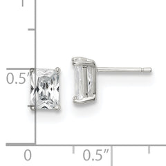 Sterling Silver Polished Emerald-cut 7x5mm Basket Set CZ Stud Earrings