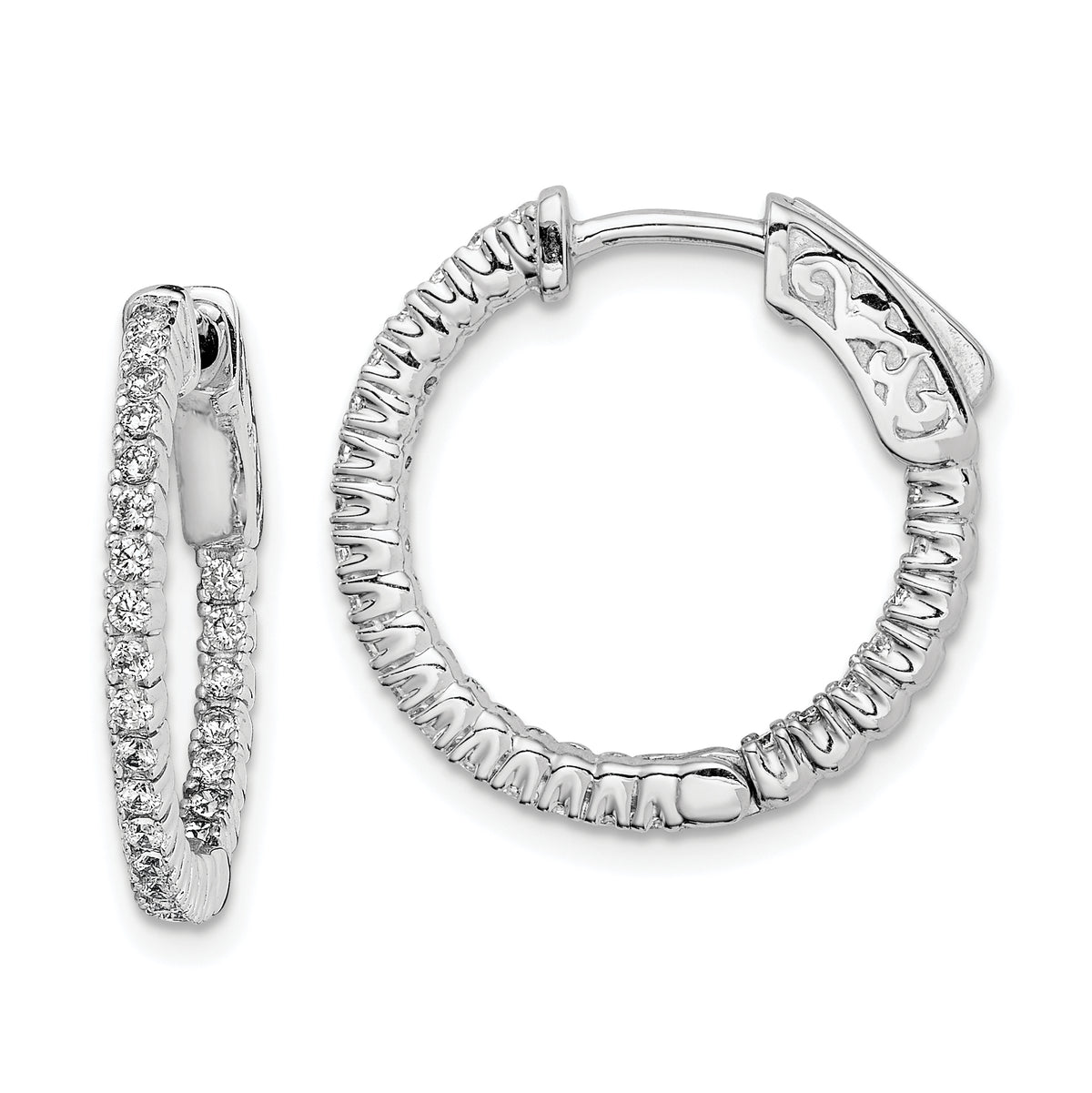 Sterling Shimmer Sterling Silver Rhodium-plated 50 Stone 1.3mm CZ In and Out Round Hinged Hoop Earrings