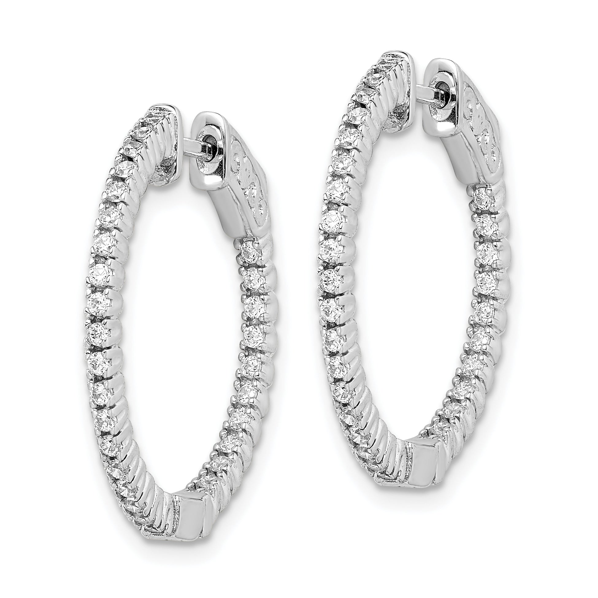 Sterling Shimmer Sterling Silver Rhodium-plated 60 Stone 1.3mm CZ In and Out Round Hinged Hoop Earrings