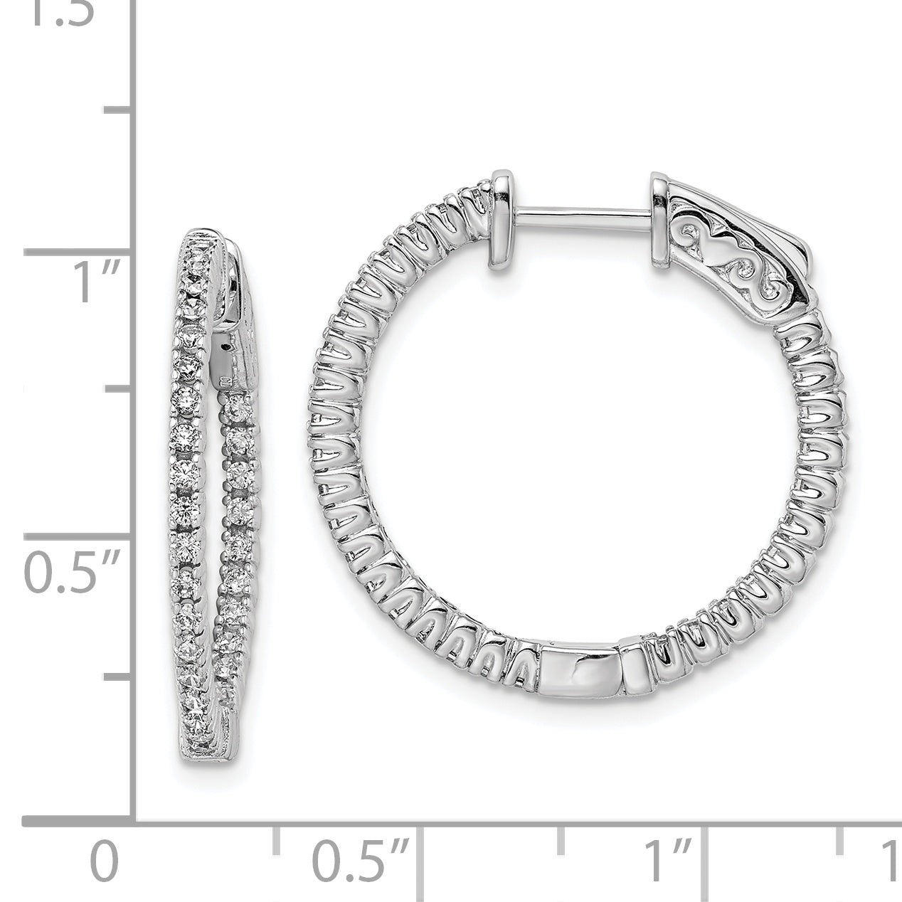 Sterling Shimmer Sterling Silver Rhodium-plated 60 Stone 1.3mm CZ In and Out Round Hinged Hoop Earrings