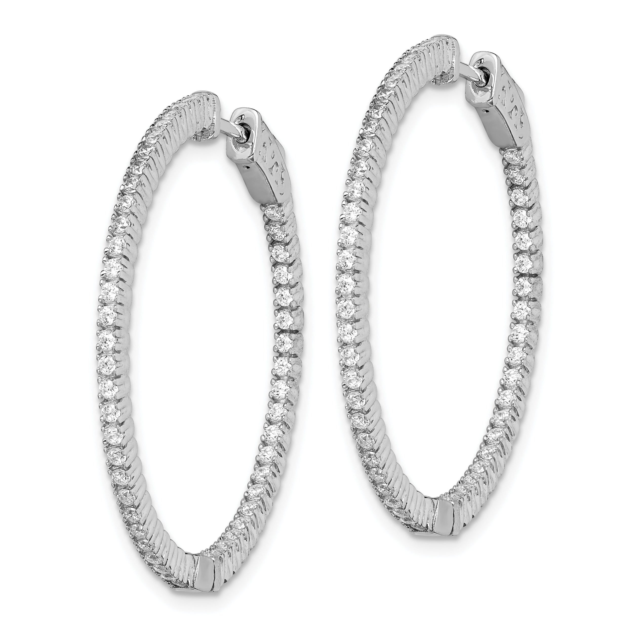 Sterling Shimmer Sterling Silver Rhodium-plated 100 Stone 1.3mm CZ In and Out Round Hinged Hoop Earrings