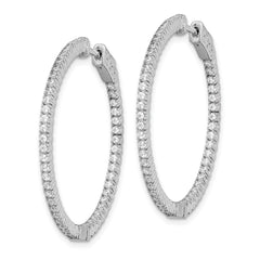 Sterling Shimmer Sterling Silver Rhodium-plated 100 Stone 1.3mm CZ In and Out Round Hinged Hoop Earrings