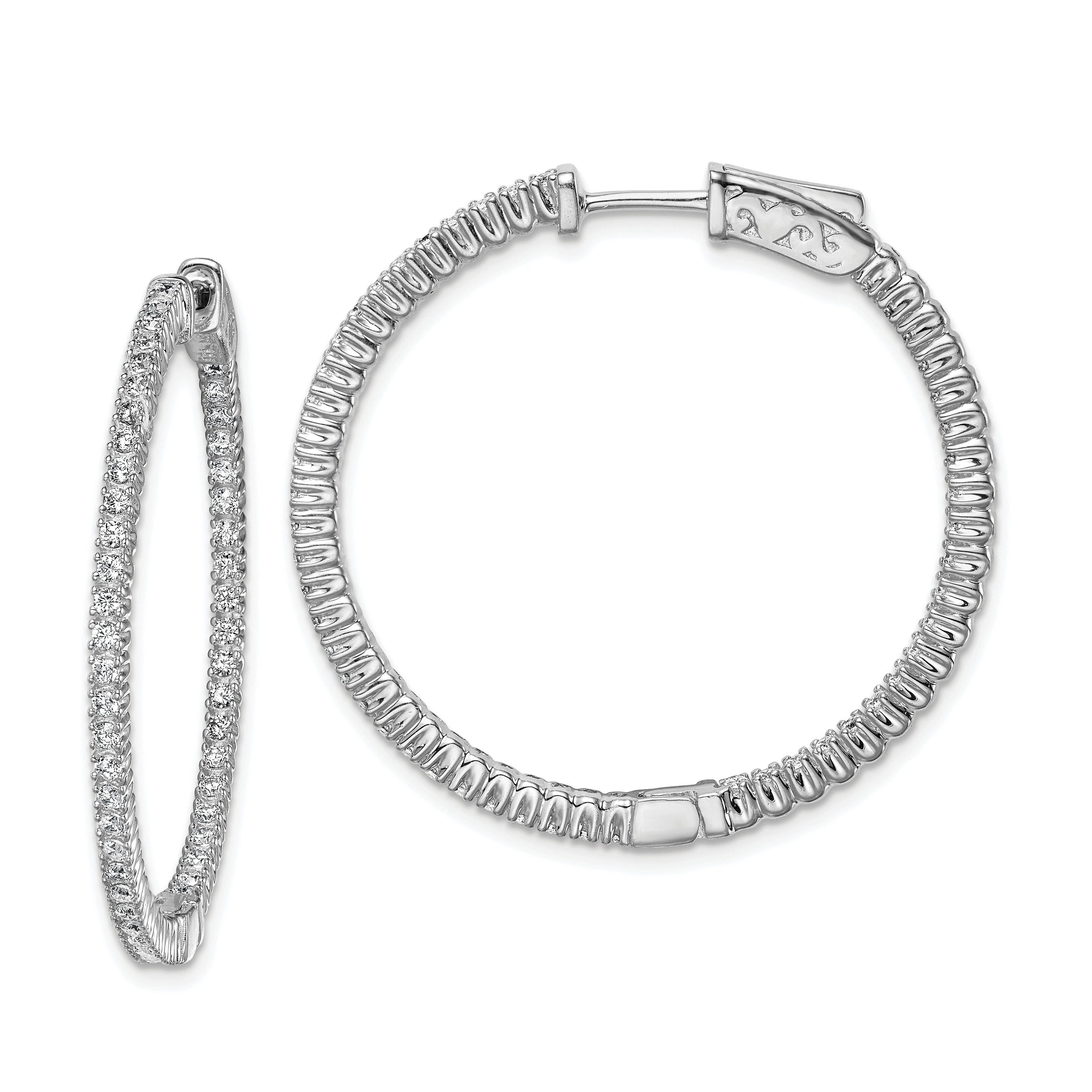 Sterling Shimmer Sterling Silver Rhodium-plated 100 Stone 1.3mm CZ In and Out Round Hinged Hoop Earrings