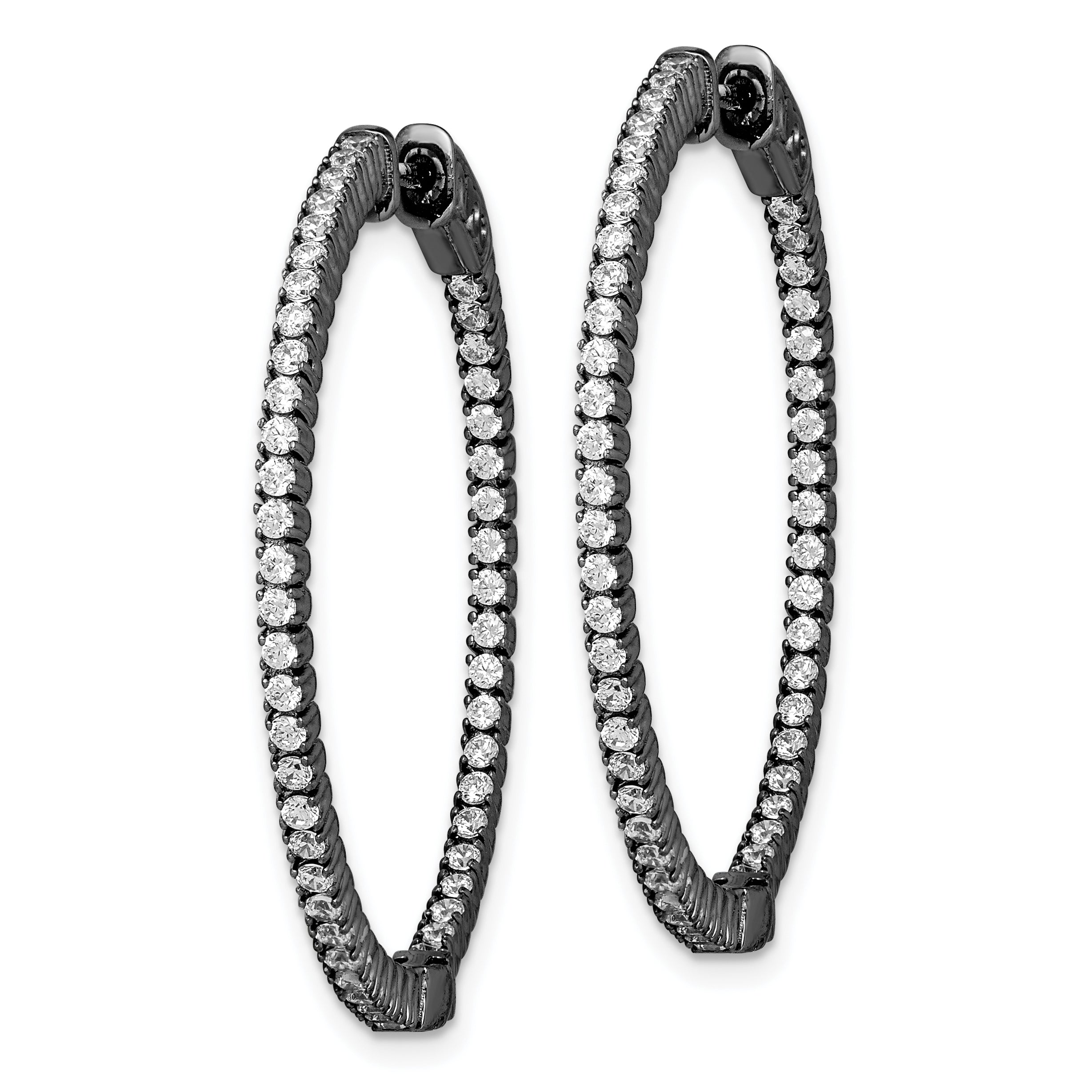 Sterling Shimmer Black Rhodium-plated 100 Stone 1.3mm CZ In and Out Round Hinged Hoop Earrings