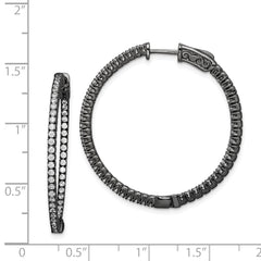 Sterling Shimmer Black Rhodium-plated 100 Stone 1.3mm CZ In and Out Round Hinged Hoop Earrings