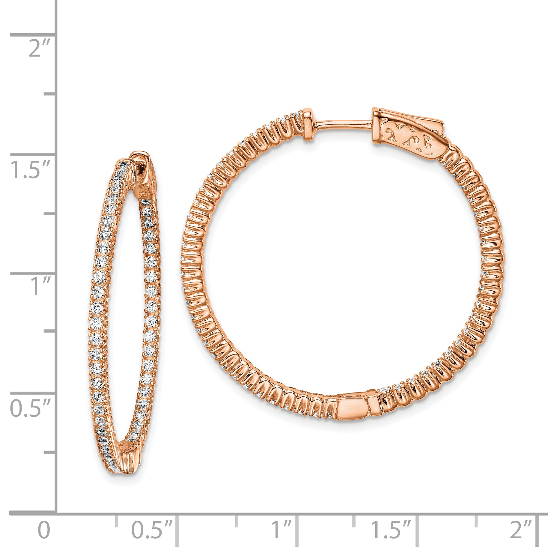 Sterling Shimmer Sterling Silver Rose-tone Flash Rose Gold-plated 100 Stone 1.3mm CZ In and Out Round Hinged Hoop Earrings