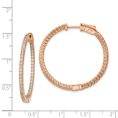 Sterling Shimmer Sterling Silver Rose-tone Flash Rose Gold-plated 100 Stone 1.3mm CZ In and Out Round Hinged Hoop Earrings