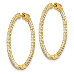 Sterling Shimmer Sterling Silver Gold-tone Flash Gold-plated 100 Stone 1.3mm CZ In and Out Round Hinged Hoop Earrings