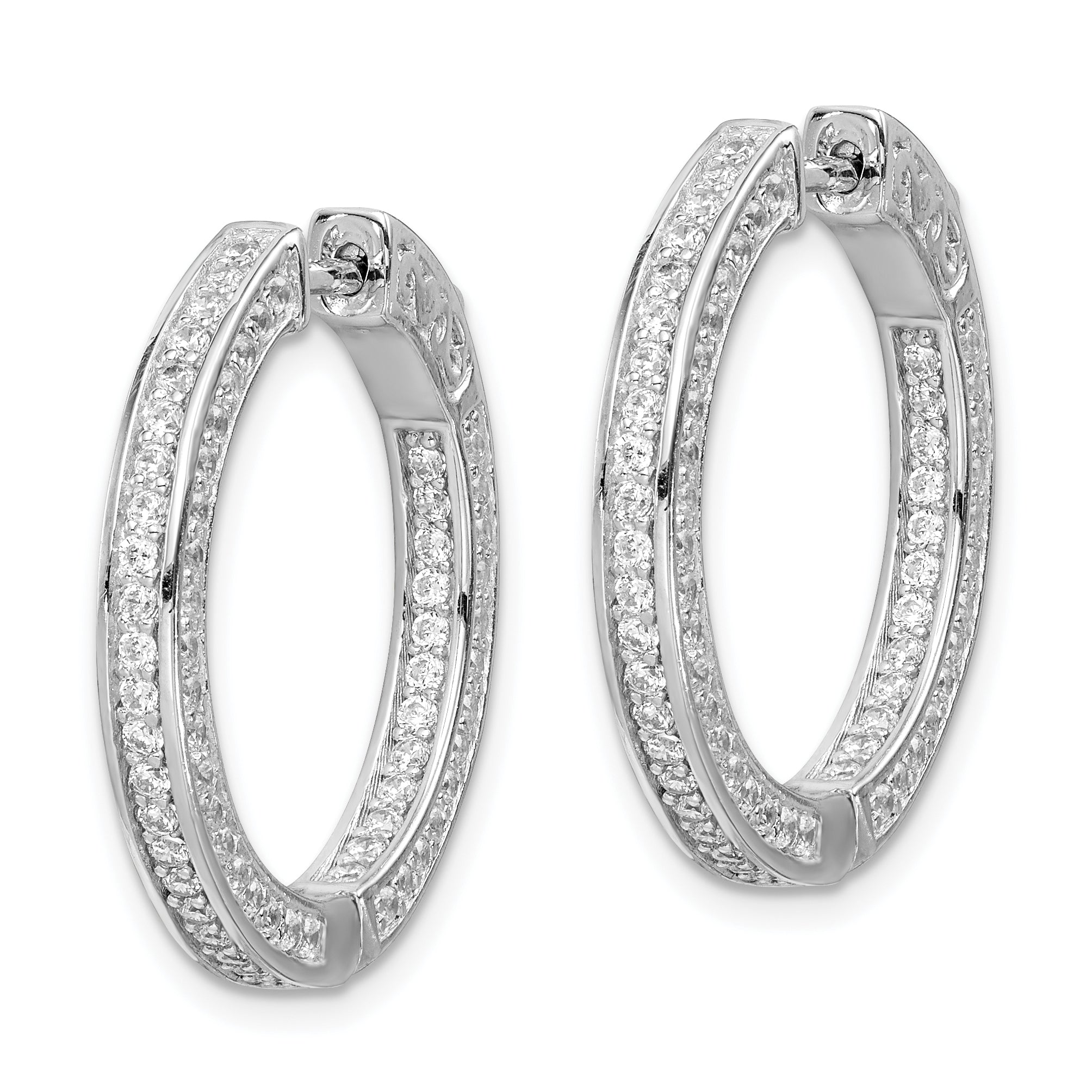 Sterling Shimmer Sterling Silver Rhodium-plated 200 Stone 1.3mm CZ In and Out Round Hinged Hoop Earrings