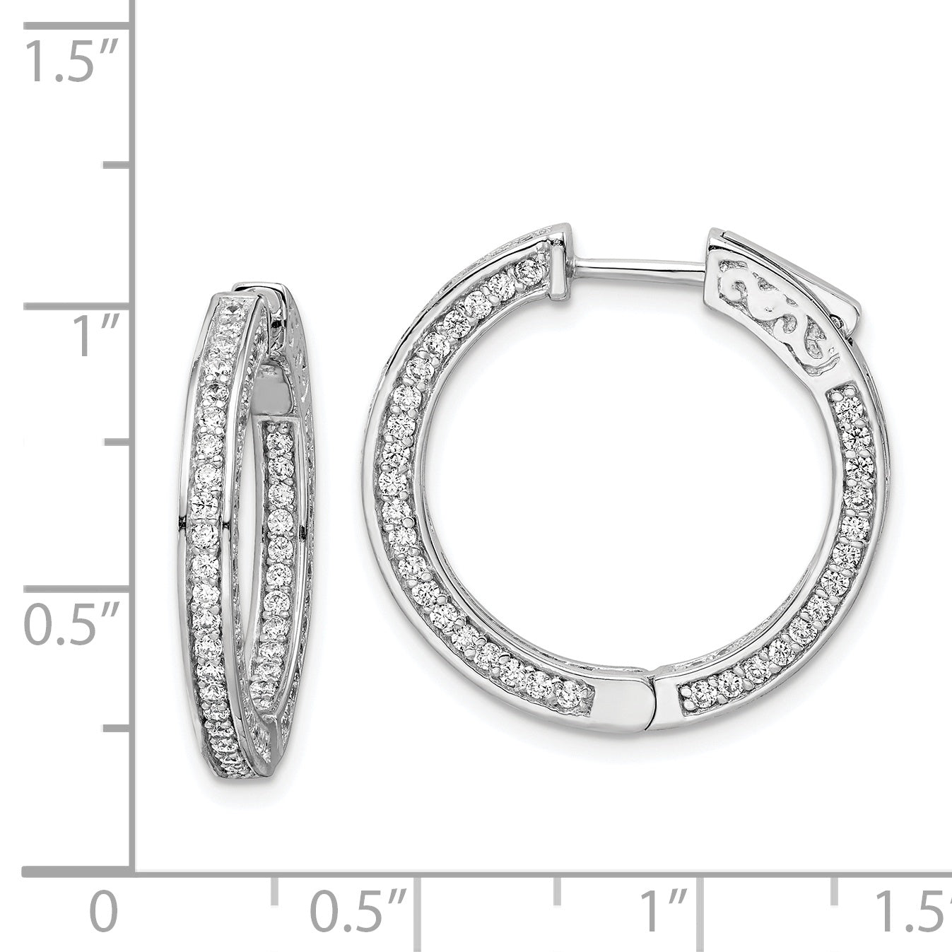 Sterling Shimmer Sterling Silver Rhodium-plated 200 Stone 1.3mm CZ In and Out Round Hinged Hoop Earrings