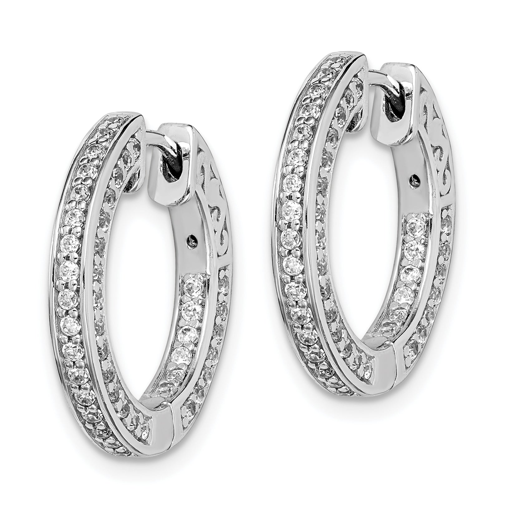 Sterling Shimmer Sterling Silver Rhodium-plated 134 Stone 1.3mm CZ In and Out Round Hinged Hoop Earrings