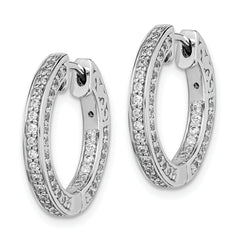 Sterling Shimmer Sterling Silver Rhodium-plated 134 Stone 1.3mm CZ In and Out Round Hinged Hoop Earrings