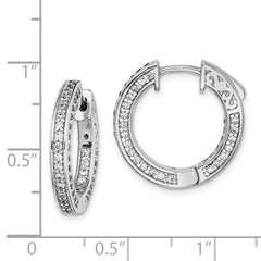 Sterling Shimmer Sterling Silver Rhodium-plated 134 Stone 1.3mm CZ In and Out Round Hinged Hoop Earrings